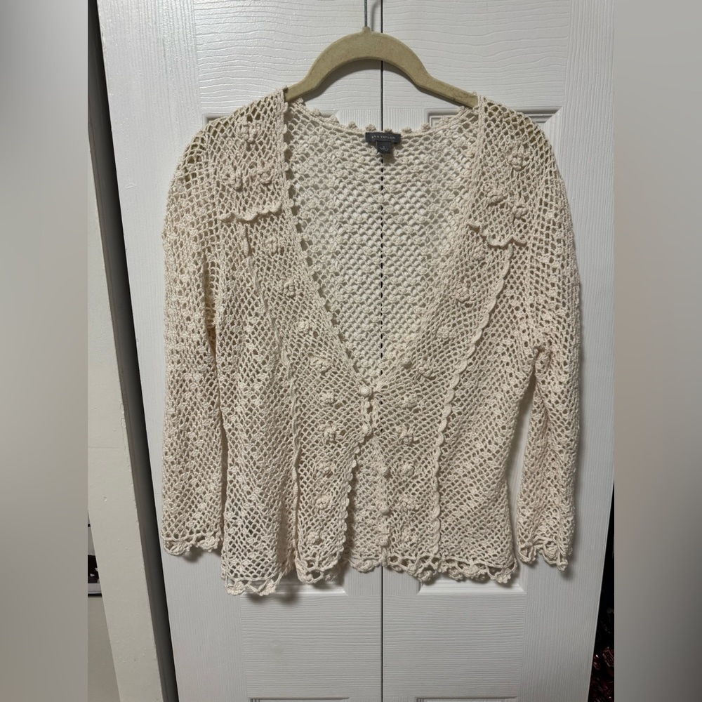 Ann Taylor Cream Open-Knit Cardigan